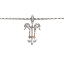 Load image into Gallery viewer, Preowned 9ct White and Rose Gold &amp; Diamond Set Clogau Royal Lily Style Pendant on an 18&quot; Clogau curb chain with the weight 3.50 grams. The pendant is 2.2cm long
