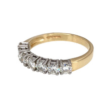 Load image into Gallery viewer, Preowned 9ct Yellow and White Gold &amp; Moissanite Set Band Ring in size R with the weight 3 grams. The moissanite stones are each approximately 3.7mm diameter
