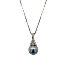 Load image into Gallery viewer, 18ct White Gold Grey Pearl &amp; Cubic Zirconia 18&quot; Necklace
