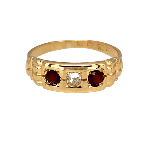 18ct Gold Diamond & Ruby Set Antique Style Ring