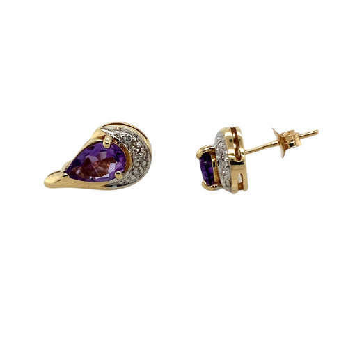 9ct Gold Diamond & Amethyst Set Stud Earrings