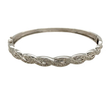 Load image into Gallery viewer, 9ct White Gold &amp; Diamond Set Twisted Hinged Bangle
