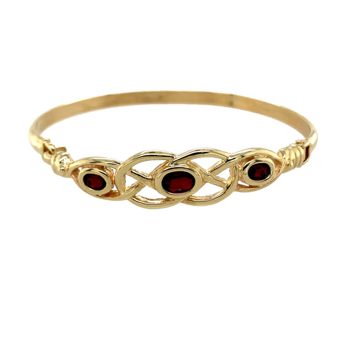 9ct Gold & Garnet Set Celtic Knot Bangle