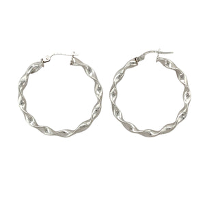 9ct White Gold Twisted Hoop Creole Earrings