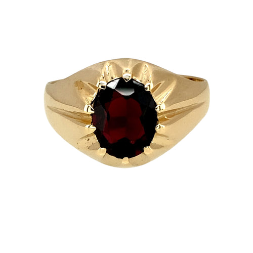 9ct Gold & Garnet Set Antique Style Signet Ring