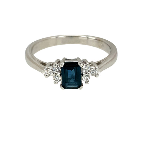 9ct White Gold Diamond & Sapphire Set Ring