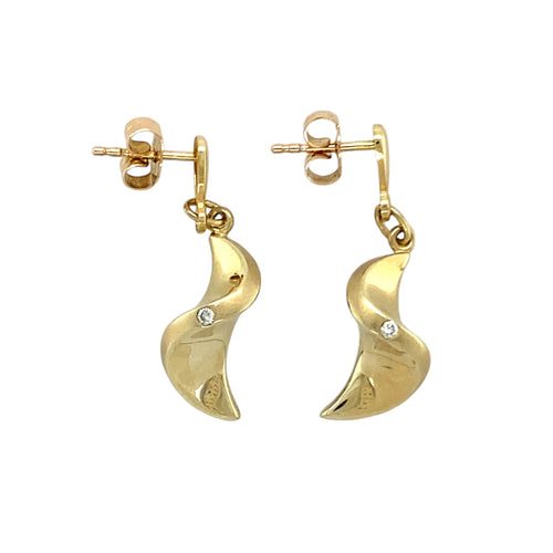 9ct Gold & Diamond Set Swirl Drop Earrings