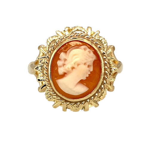 9ct Gold & Cameo Set Filigree Edge Ring