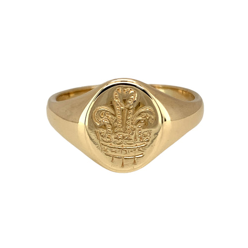 9ct Gold Three Feathers Oval Signet Ring