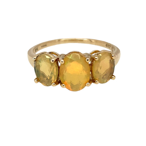 9ct Gold Diamond & Yellow Stone Trilogy Ring