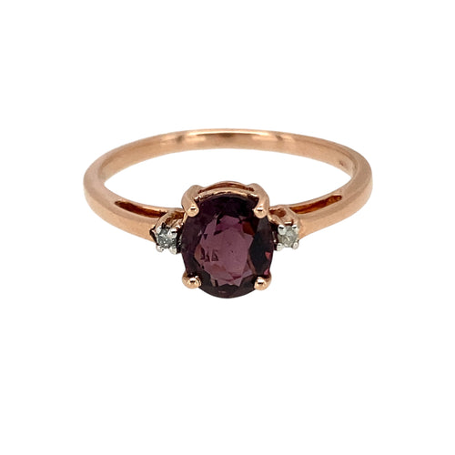 9ct Gold Diamond & Purple Stone Set Ring