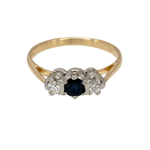 9ct Gold Diamond & Sapphire Set Trilogy Ring