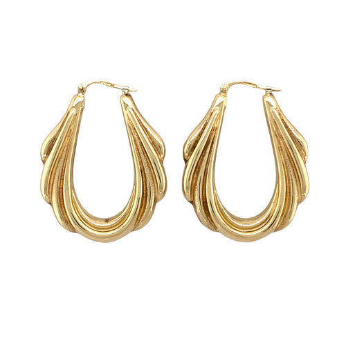 9ct Gold Oval Patterned Creole Earrings