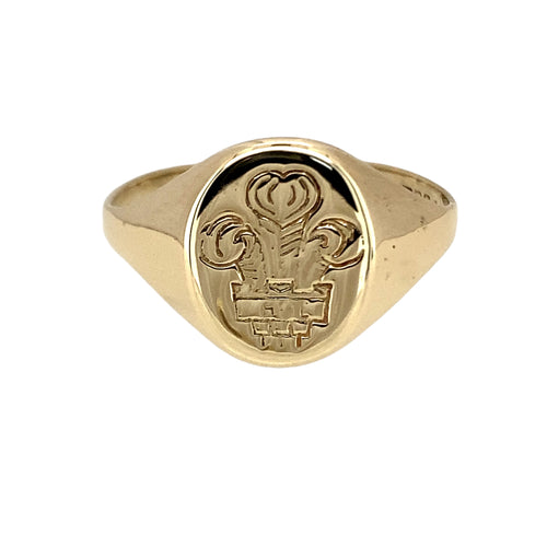 9ct Gold Welsh Three Feathers Oval Signet Ring