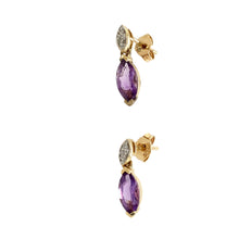 Load image into Gallery viewer, 9ct Gold Diamond &amp; Amethyst Set Drop Stud Earrings
