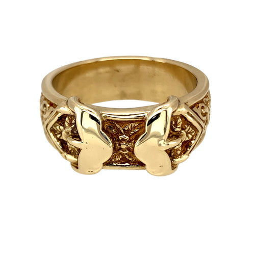 9ct Solid Gold Patterned Double Buckle Ring