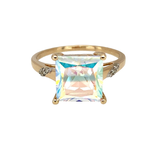 9ct Gold Diamond & Mystic Topaz Set Ring