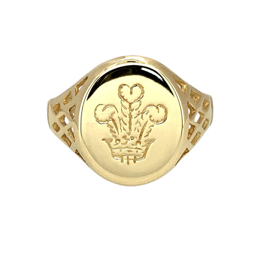 9ct Gold Welsh Three Feathers Oval Signet Ring