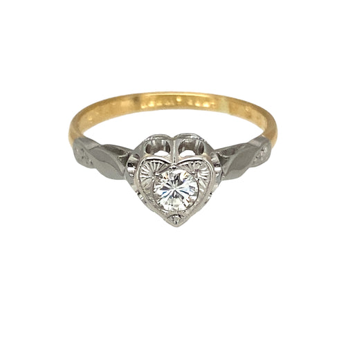 18ct Gold & Platinum Diamond Set Heart Solitaire Ring