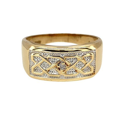 9ct Gold & Diamond Set Celtic Signet Ring