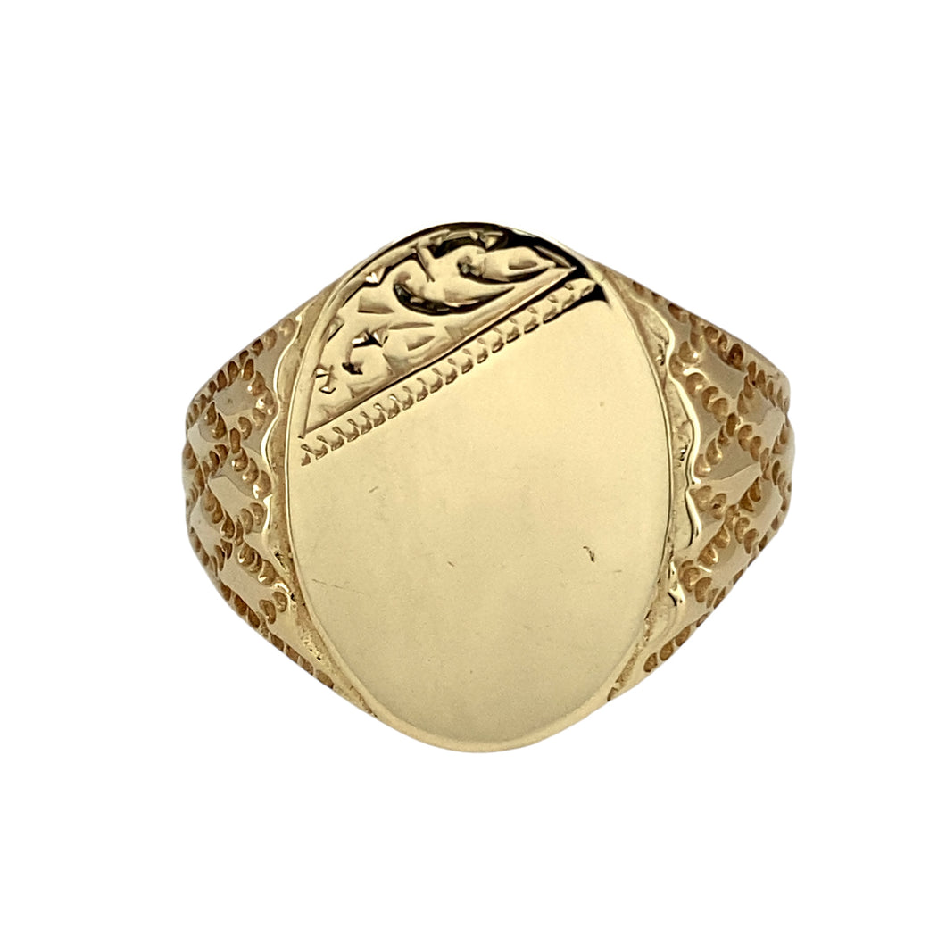 9ct Gold Patterned Oval Signet Ring