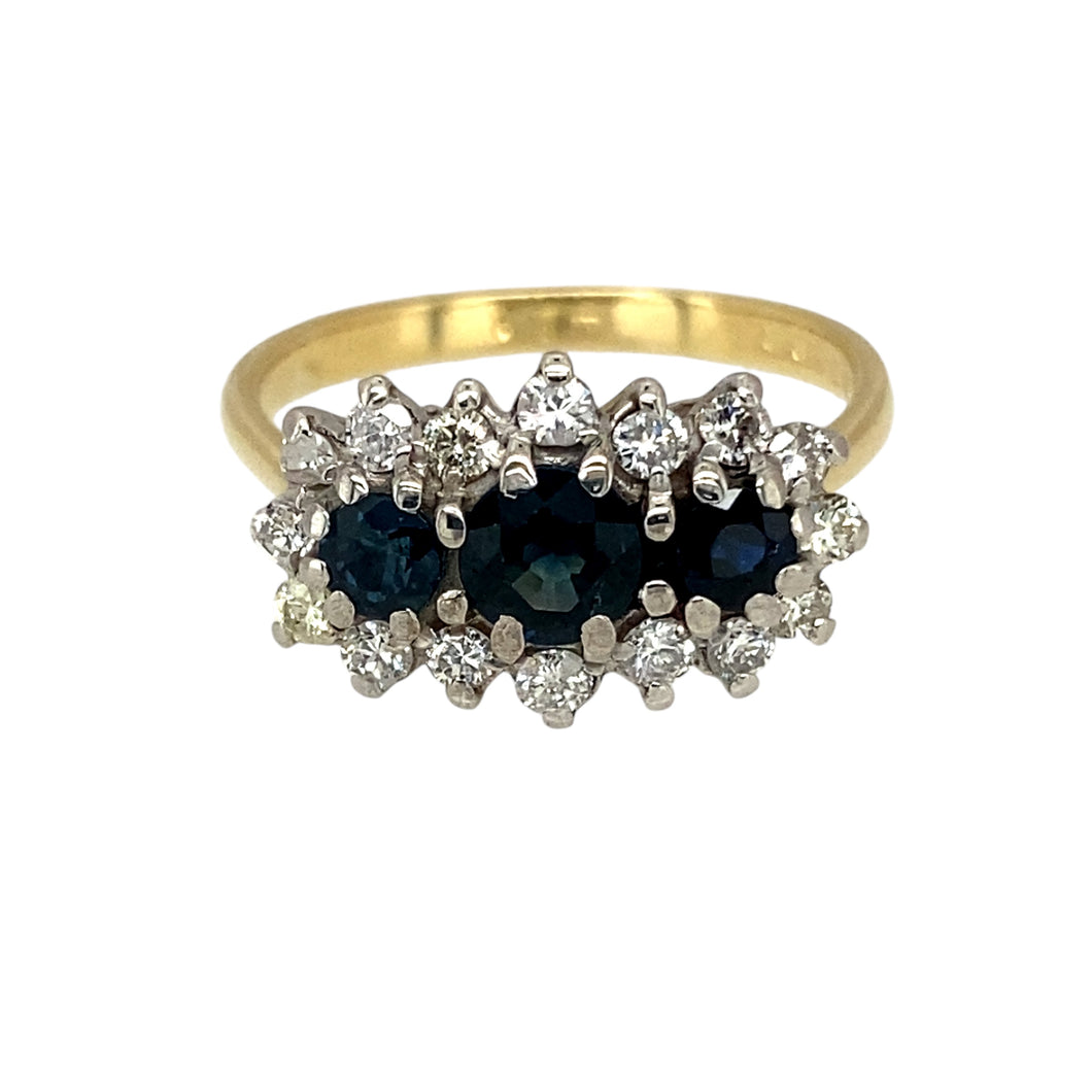 18ct Gold Diamond & Sapphire Set Cluster Ring