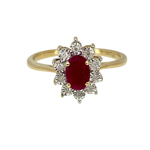 9ct Gold Diamond & Ruby Set Illusion Cluster Ring