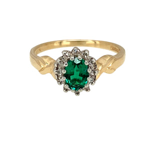 9ct Gold Diamond & Emerald Set Cluster Ring