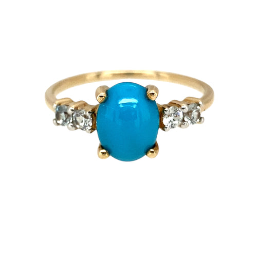 9ct Gold Turquoise & Cubic Zirconia Set Ring