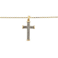 Load image into Gallery viewer, Preowned 9ct Yellow Gold &amp; Diamond Set Cross Pendant on a 20&quot; belcher chain with the weight 4.80 grams. The pendant is 3.7cm long including the bail
