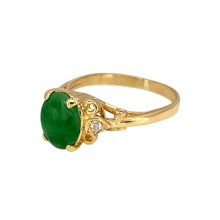 Load image into Gallery viewer, Preowned 18ct Yellow Gold Diamond &amp; Jade Set Ring in size I with the weight 2.80 grams. The jade stone is 8mm by 6mm
