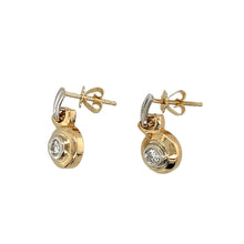 Load image into Gallery viewer, Preowned 14ct Yellow and White Gold &amp; Diamond Set Drop Earrings with the weight 4.60 grams. Each stud has a diamond which is approximately 11pt - 14pt diamond content each
