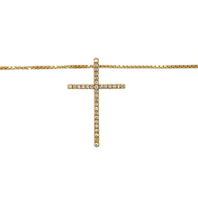 Load image into Gallery viewer, Preowned 18ct Yellow Gold &amp; Diamond Set Cross Pendant on a 20&quot; box chain with the weight 8.80 grams. The pendant is 3cm long
