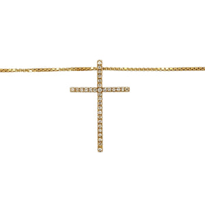 Preowned 18ct Yellow Gold & Diamond Set Cross Pendant on a 20" box chain with the weight 8.80 grams. The pendant is 3cm long