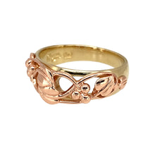 Load image into Gallery viewer, Preowned 9ct Yellow and Rose Gold Clogau Tree of Life Ring in size P with the weight 4.60 grams. The front of the ring is 9mm high
