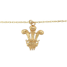 Load image into Gallery viewer, Preowned 9ct Yellow Gold Welsh Three Feathers Pendant on an 18&quot; Prince of Wales chain with the weight 3.30 grams. The pendant is 2.6cm long including the bail
