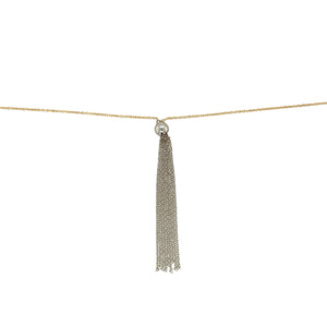 Preowned 18ct Yellow and White Gold 18" Ball Tassel Necklace with the weight 2.80 grams. The white gold ball is 5mm diameter