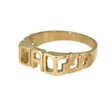 Load image into Gallery viewer, New 9ct Yellow Gold Dad Ring in size R to S with the weight 2.70 grams. The front of the ring is 6mm high and the shoulders have an open pattern
