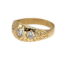 Load image into Gallery viewer, New 9ct Yellow Gold &amp; Cubic Zirconia Set Gypsy style Trilogy Ring in size R with the weight 4.60 grams. The center stone is 4mm diameter
