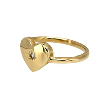 Load image into Gallery viewer, New 9ct Yellow Gold &amp; Cubic Zirconia Set Heart Signet Ring in size J with the weight 1.30 grams. The front of the ring is 8mm high
