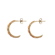 Load image into Gallery viewer, Preowned 9ct Yellow and Rose Gold Clogau Tree of Life Half Hoop Earrings with the weight 3.50 grams. The butterfly backs are not Clogau
