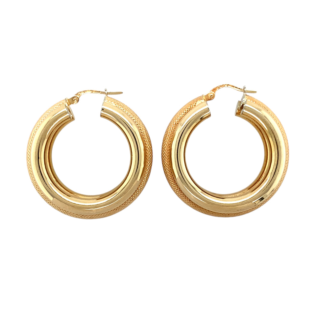 9ct Gold Patterned Large Hoop Creole Earrings