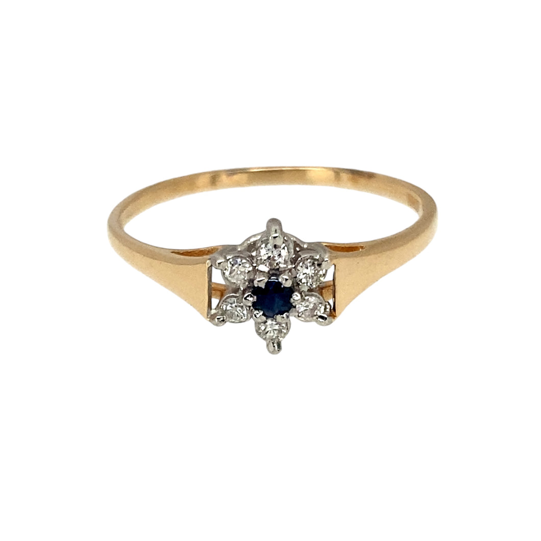 9ct Gold Diamond & Sapphire Set Flower Ring