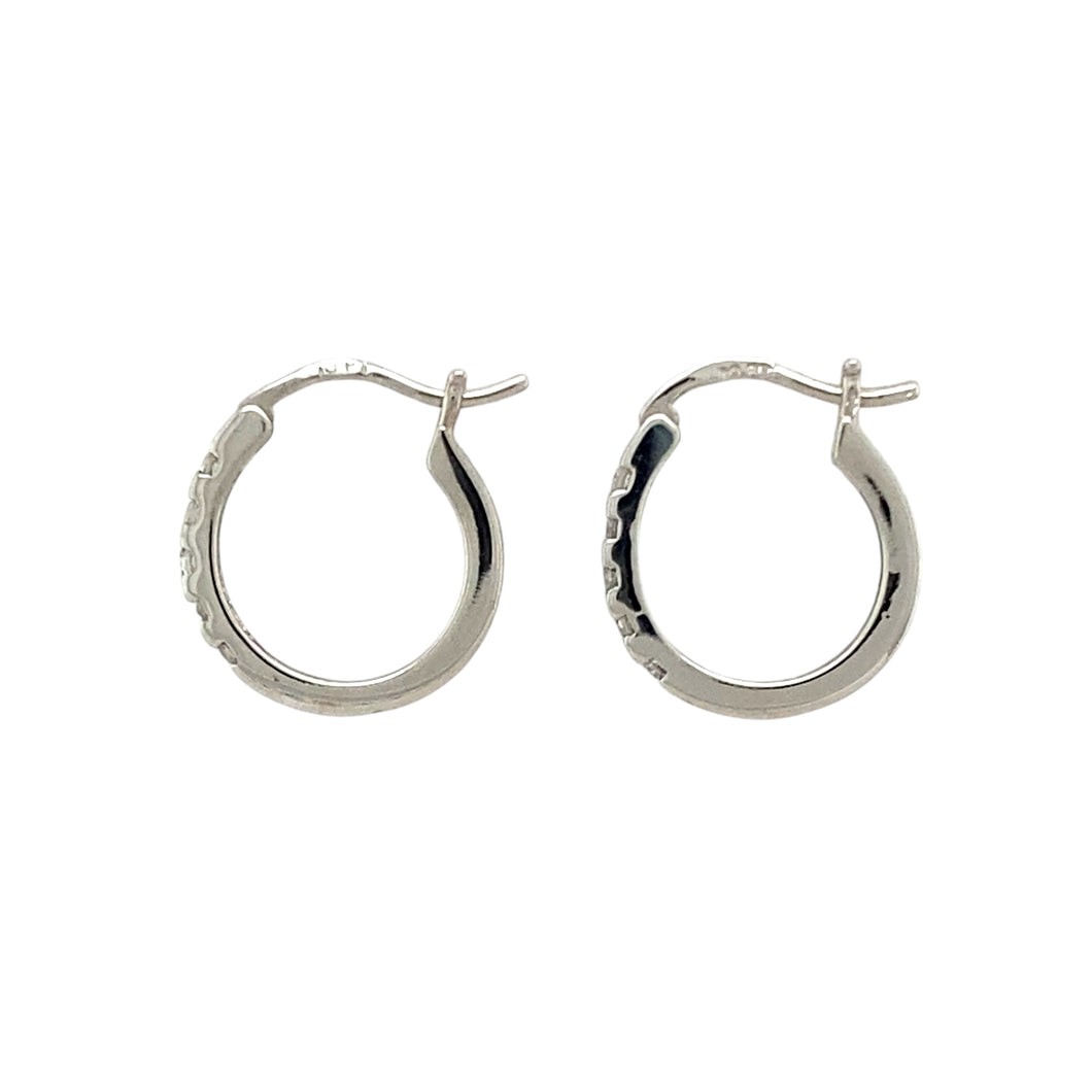 9ct White Gold & Diamond Set Hoop Creole Earrings