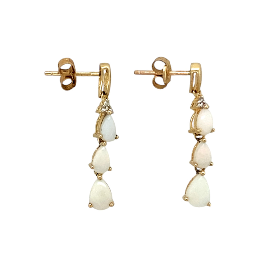 9ct Gold Diamond & Opalique Set Dropper Earrings