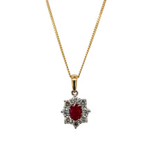 Load image into Gallery viewer, 18ct Gold Diamond &amp; Ruby Set Cluster 20&quot; Necklace
