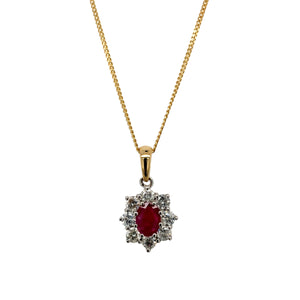 18ct Gold Diamond & Ruby Set Cluster 20" Necklace