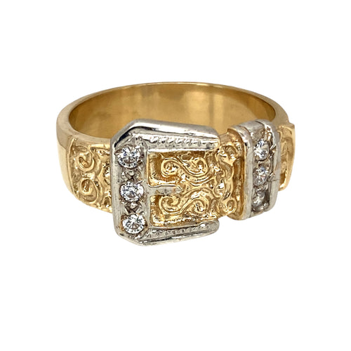 New 9ct Gold & Cubic Zirconia Set Buckle Ring