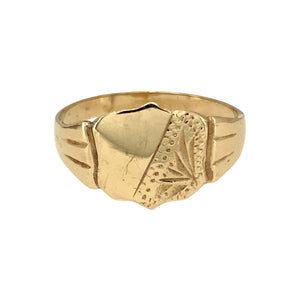 New 9ct Gold Patterned Shield Signet Ring