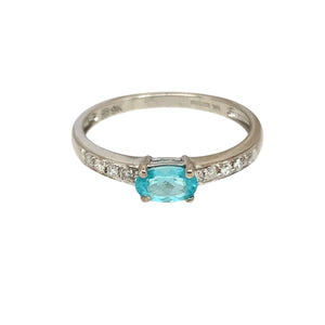 9ct White Gold Diamond & Blue Topaz Set Band Ring